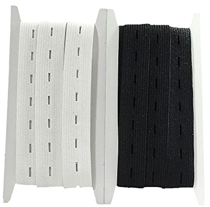 10M Banda Elástica con Ojales, Ancho de 20mm（5M Blanco + 5M Negro), Cinta Elástica con Ojales, Goma Elástica de Costura, Cinta Para Coser, (101332, 20mm,10M)