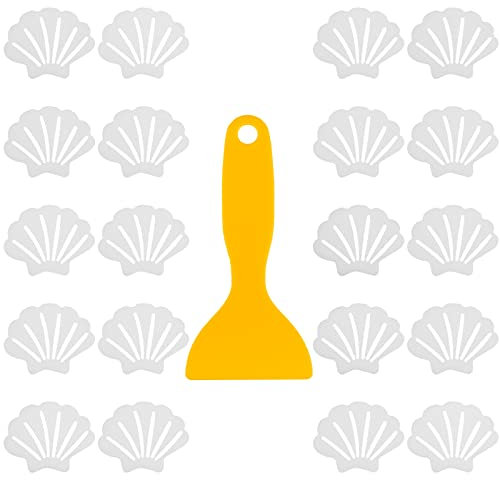 Pinenuts Adesivi antiscivolo per vasca da bagno, 20 pezzi trasparenti di sicurezza a forma di conchiglia di sicurezza adesivi con raschietto di alta qualità, doccia, pavimenti e scale