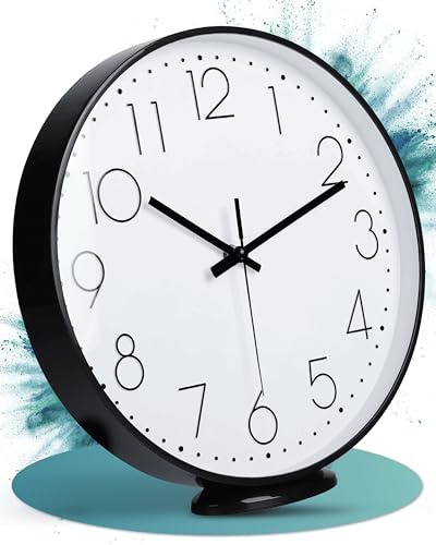 LATENO - Wanduhr Schwarz - 20 cm - Ohne Tickgeräusche - Analoge Uhr zum Aufhängen & Hinstellen - Batteriebetrieben - Küchenuhr - Wall Clock - Uhr für Wohnzimmer - Clock Wall