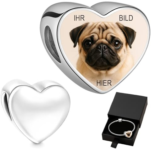 Personalisiert Schmuck Foto Charm Liebes Herz kompatibel mit Pandora Armband und Kette, Klar oder Hunde-, Katzenpfote Edelstahl