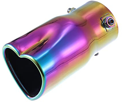 A ABSOPRO Punta De Escape Corazón Multicolor Atornillado Para Coche | Material: Metal, Entrada: 60mm, Salida: 68x65mm, Longitud: 135mm, Rosca: M8x1.25, Tubería: 47.5-56.5mm, 1Pc