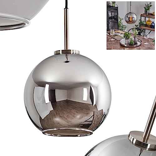 HOFSTEIN Hängeleuchte Koyoto, 1-flammige Hängelampe aus Metall/Glas in Schwarz/Silber/Chrom/Rauch, moderne Pendelleuchte im Retro/Vintage-Design, Ø 20 cm, E27, Esszimmer, Küche, Wohnzimmer