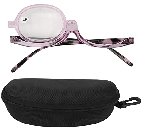TITA-DONG Magnifying Cosmetic Glasses, Stylish Flexible Flip Down Makeup Reading Glasses with Case, One Eye Cosmetic Readers with Rotating Lens, Cosmetic Magnifying Readers for Women (+3.50)