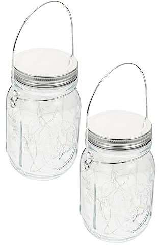 Housoutil Led Mason Jar Lights 2pcs Warm White and Glass Bottle Lamp Decorative Lights Creative Hanging Jar Pendants for Garden Party and Yard Decor