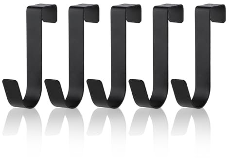 WLLHYF 5 Pack Towel Hook Stainless Steel Water Proof Over Shower Door Hook for Bathroom Frameless Glass Door 0.82in(2.1cm) Hanging Towels Robe Clothing Brush, Matte Black (Black)