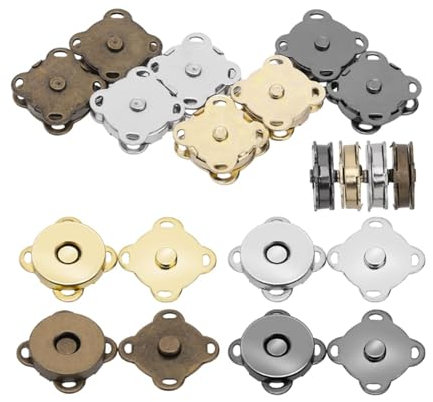 Laffiovh 12 Stück Magnetknöpfe,18mm Metall Druckknöpfe zum Annähen, 4 Farben Magnetverschluss Knopf für Taschen Geldbörsen, Handtaschen, Kleidung, Nähen, DIY Handwerk