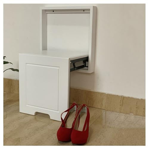 LFIEVO Eichen-Klappstühle Schlanker Mini-Wand-Klappstuhl Leise Klappbarer 7cm Dicker Haushaltshocker Für Foyer Balkon Garderobe Terrasse Bad (Color : White)