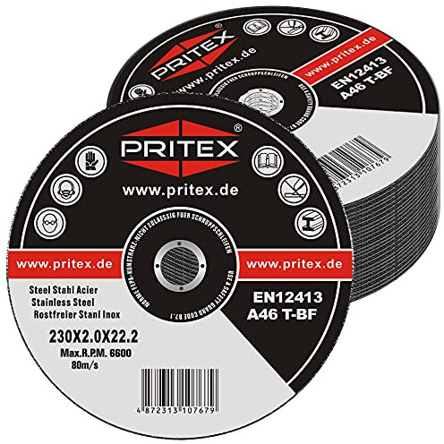 PRITEX – 25 Stück Profi Trennscheiben 230 x 2.0 mm Metall – gerade Flexscheiben zum Schneiden von Stahl, Edelstahl & Blech – Inox Schneidscheiben für alle gängigen Winkelschleifer geeignet