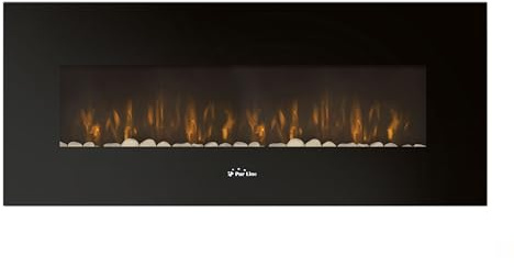 Purline | Chimenea Eléctrica Mural 2kW CHE-500 Diseño Panorámico en Cristal Templado Negro - Chimenea Eléctrica con Mando a Distancia