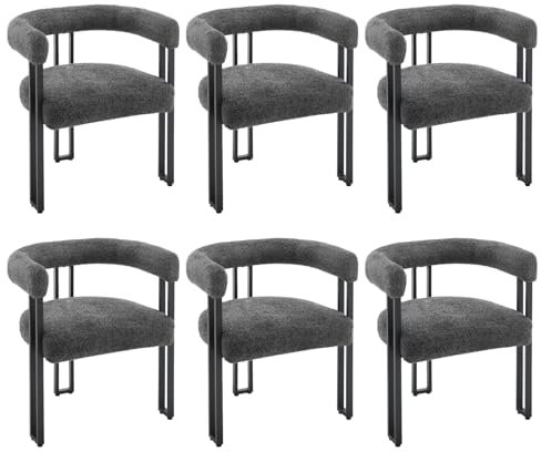 WOLTU Esszimmerstühle 6er Set, Esstisch Stühle mit Armlehnen, Design Stuhl Küchenstuhl Essstuhl, Sessel bequem modern, für Esszimmer Wohnzimmer Schlafzimmer, aus Chenille Metall, Dunkelgrau