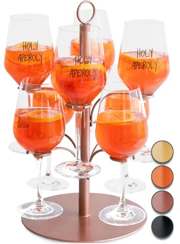 SpritzUpYourLife Getränke Tower ohne Montage - Aperol Ständer für 8 Gläser - Cocktail Zubehör für JGA Deko - Aperol Geschenk für beste Freundin - Alternative zur Aperol Maschine (rosé gold)