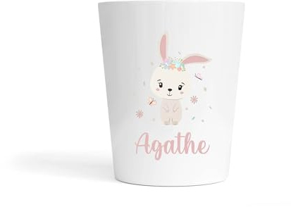 Gobelet Enfant Personnalisé – Incassable en Polymère – Motif Petit Lapin Rose de Pâques + Prénom – Idéal École, Bébé, Enfant, Cadeau Pâques