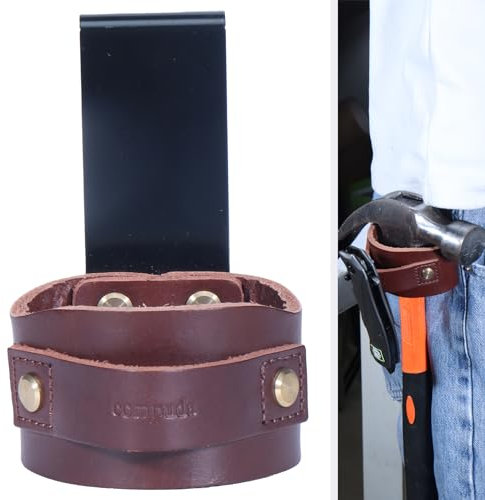 Quipuda Hammer Holder for Tool Belt, Axe and Tape Measure Holster Loop Clip, Full Genuine Leather (Brown)
