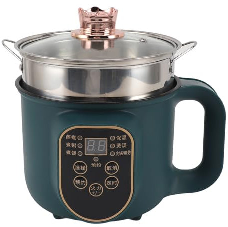 Topyond Green Mini Fornello Elettrico 1.8L 600W Pentola Elettrica Portatile per Pasta Zuppa Bistecca Uova Farina d'avena, Prenotazione Intelligente, per una Cucina Sana, Regalo da