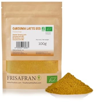 FRISAFRAN | Latte alla curcuma in polvere 100g Bio | latte in polvere alla curcuma | Miscela per Golden Milk | Latte dorato alla curcuma | Supercibo | tè alla curcuma | antiossidante | Spezie naturali