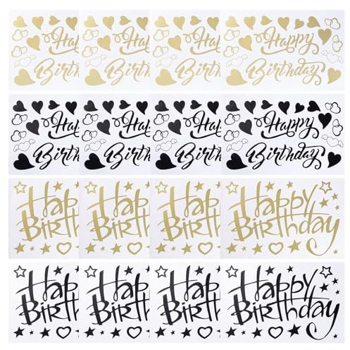 WANDIC Hochzeit Aufkleber, Liebe Scrapbook Brief Decals Gästebuch für Feier Jahrestag Datum, Luftballons Party Supplies Dekorativ, 4 Designs (Happy Birthday)