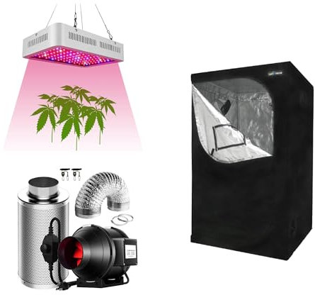 SunStream Indoor Grow Tent Kit with LED Grow Light, 6-inch Fan, Carbon Filter, Ventilation Ducting (101020Grow Tent+6Inch Combo+1000W LED)
