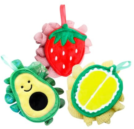 FRCOLOR 3 Stück-pack Fruchtförmige Körperpeeling Badebälle Weiche Luffa Badeschwämme Für Kinder Sanfte Hautreinigung Und Duschzubehör