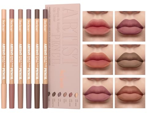 6 PCS Lip Liner Pencil Set - Matte Nude Lip Contour Lipliner, Waterproof Long Lasting Lipstick Lip Liner Set, Smudge-Proof Lip Pen (#01 Nude Brown)