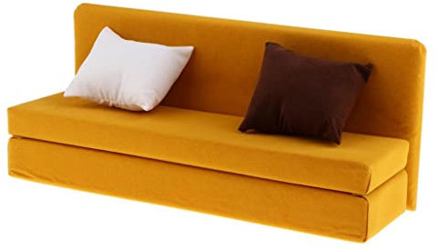 Qianly 1/6 Möbel Zubehör für Action Figuren Mini Sofa mit Zwei Kissen, Gelb