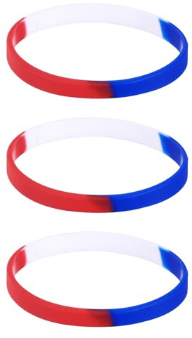 sourcing map Bracelets Wristbands 1/4 Inch Width for Sports Club,Group Games,Party Favors Fashion Party Sports Accessories,Plain Solid Color Wristbands,Red,White,Blue Pack of 3