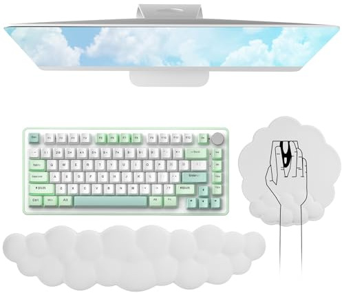 Cloud Wrist Rest Keyboard, Cloud Palm Rest Set with PU Leather Memory Foam, Cute Keyboard Rest for Wrist Support and Arm Rest, Keyboard Wrist Support for PC/Gaming/Hand Cushion/Computer, White