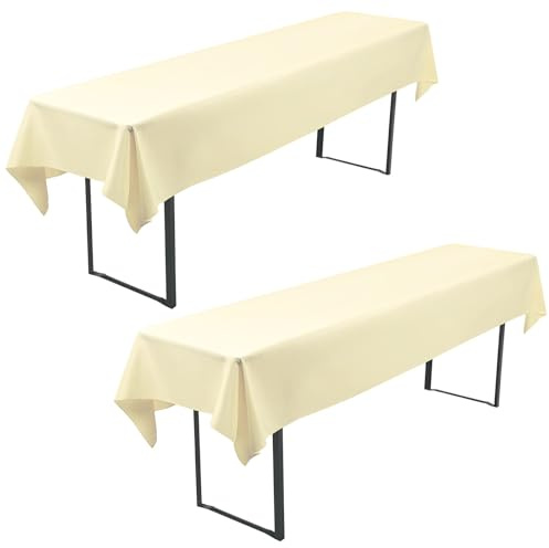 FXKS 2 Bier Tischdecken für Rechteck Tische, Beige, 110x260 cm | Polyester Tischdecke, Waschbare und Langlebige Tischdecke Tischdeckes für Garten Partys Geburtstagsfeier oder Grill