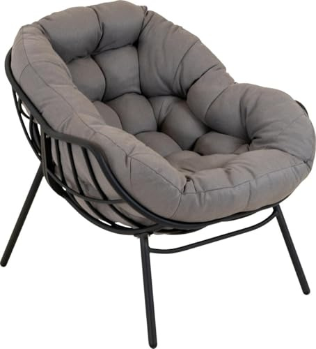 ReWu Relaxstuhl Cozy Stone - Grau - Relaxsessel Loungesessel Stuhl Gartenstuhl Aluminium Olefin Schwarz Grau Outdoor Garten Terasse Balkon 97 x 101 x 93 cm