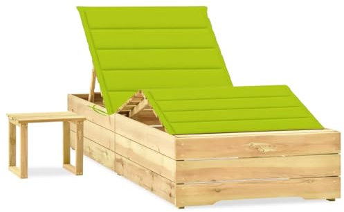 Xichuzi Garten-Sonnenliege mit Tisch und Auflage Kiefer Imprägniert, Gartenliege, Liegestuhl, Sonnenstuhl, Sonneninsel Outdoor, Liegen, Gartenmöbel, Bäderliege, Relaxliege - 3065965