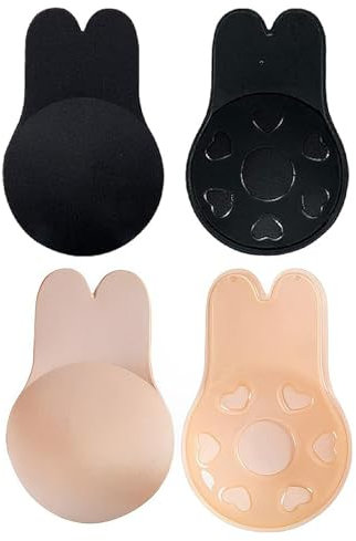 WQEDVN 2 Pairs Adhesive Strapless Backless Bra, Sticky on Bra Strapless Push Up, Invisible Push up Bra, for Women (Black and Skin Color)