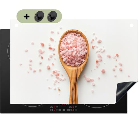 KitchenYeah© Herdabdeckplatte Einteilig 78x52 cm Küche Ceranfeld Abdeckplatte Cerankochfeld Abdeckung Induktionskochfeld Schutzmatte, Spritzschutz Küche Deko Löffel - Salz - Rosa