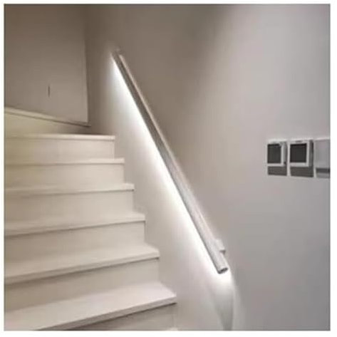 NXSLONE Treppengeländer,Wandhandlauf, LED Treppenhandlaufleuchten Gerade Bar Beleuchtung Handlauf Haltegriffe Wandleuchten Handläufe(White-Right,19.7/0.5m)