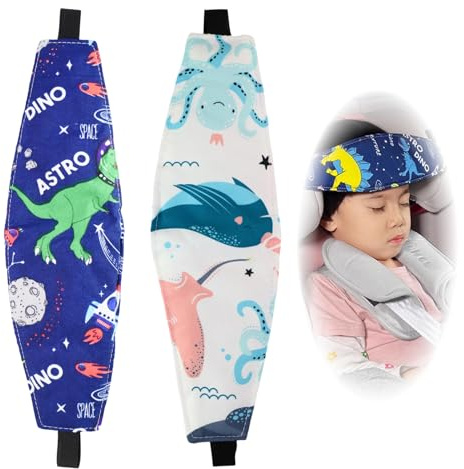 2PCS Cinturino Supporto Testa Bambini, Reggitesta Seggiolino Auto in Cotone Traspirante, Poggiatesta Auto per Sonno Sicuro, Fascia Universale per Supporto Testa Bambino e Protezione in Viaggio