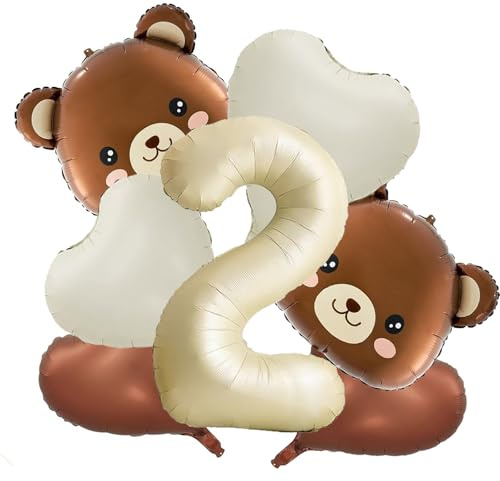 Bär Geburtstagsdeko 2 Jahr Junge Mädchen, 7 Stk Luftballon 2. Geburtstag, Bären Deko 2. Geburtstag Jungen, Bär Luftballons und Herz Folienballon 2 Geburtstags Deko (2 Jahr alt)