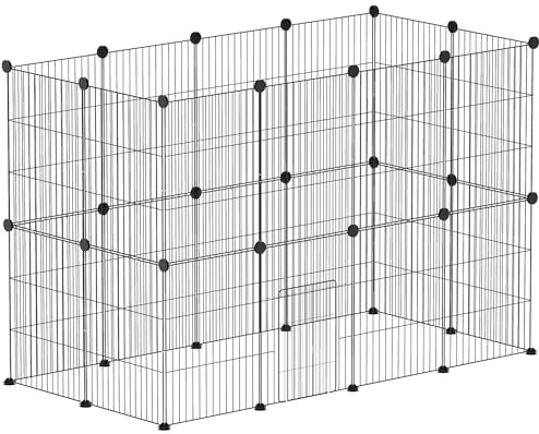 PawHut Valla Metálica para Mascotas de 24 Paneles, 40x30 cm Cada Panel, Jaula para Animales Pequeños, Forma Personalizable, Jaula para Conejos, Cobayas, Chinchillas, Gatitos, 120x60x80 cm, Negro