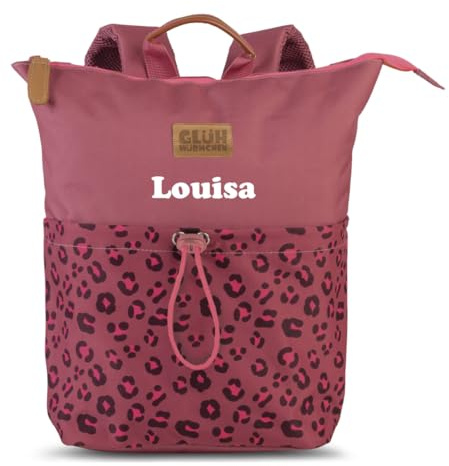 minimutz Kindergartenrucksack personalisiert Mädchen Junge, Rucksack Kinder mit Vortasche, Leopard rot 7L