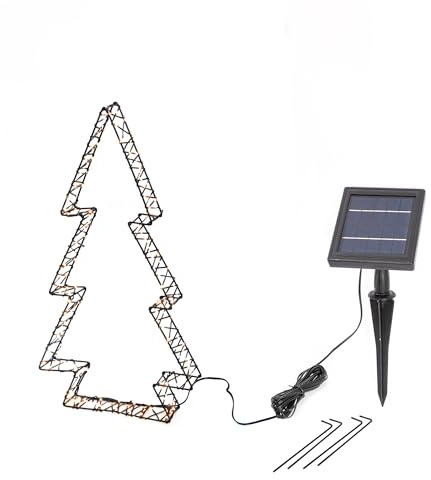 Esotec Solar LED Tannenbaum H=50cm aus Metall, Winterdeko Garten outdoor, 2800K, 200 LEDs warmweiß, Weihnachtsbeleuchtung außen, winterfest 103402