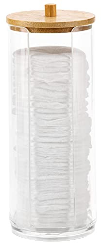 LAIBUY Dispenser per dischetti di cotone e struccanti per bagno, coperchio in bambù