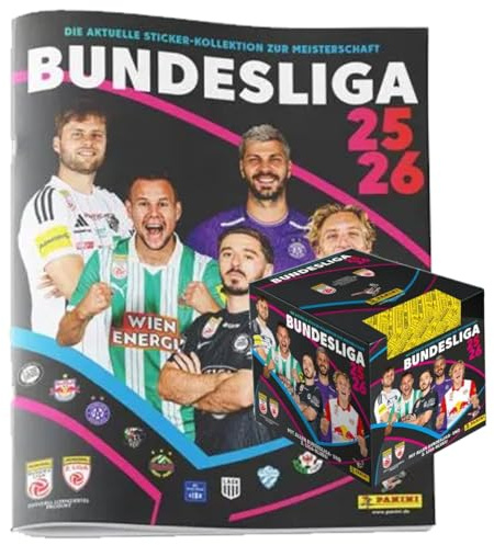 Admiral Bundesliga Österreich 2025/26 Sticker | Album + Display | 50 Tüten mit je 5 Stickern + Sammelalbum | 399 Sticker & 40 Spezialsticker | Offizielle Fußball-Sammelserie