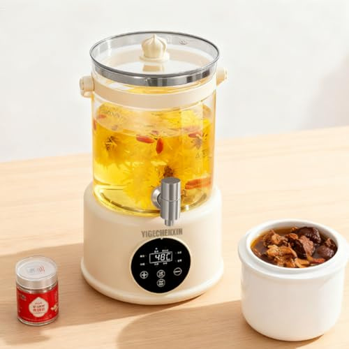 YIGECHENXIN 4L Compact Tea Brewer 1000W High Power Glass Electric Kettle with Auto Shut-Off, Removable Infuser for Loose Leaf Tea, Soup & Yogurt Making