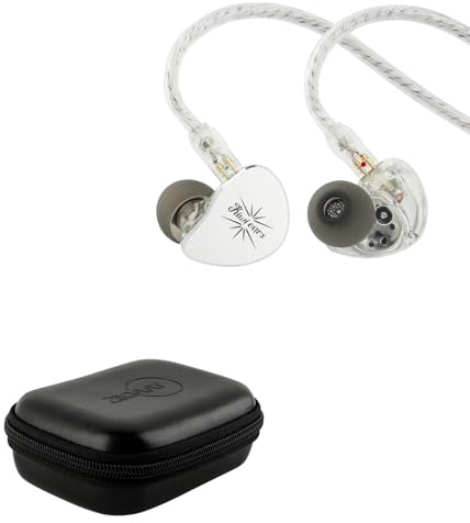 Linsoul Kiwi Ears Belle In Ear Monitor con Driver Dinamico DLC da 10 mm, Cuffie con Cavo Doppio Strato Argento+ZiiGaat PELLEPOD Custodia in Pelle per Auricolari,Borsa Impermeabile per IEM