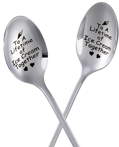 2Pack Ice Cream Together Spoons for Couple, Long Handle Spoons for Him and Her, Ice Cream Spoon Valentines Day Wedding Engagement Gifts for Boyfriend Girlfriend Lovers