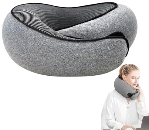 LUPATDY Coussin de nuque en mousse à mémoire de forme d'avion - Réglable à 360° - Avec masque pour les yeux et bouchons d'oreilles - Coussin de voyage orthopédique pour avion, voiture, train (gris)