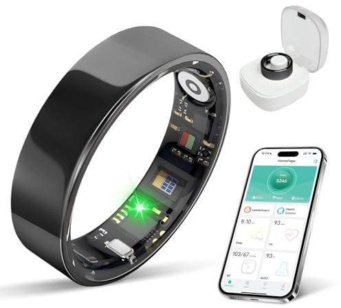 BIEMHA Smart Ring Health Tracker, Sleep/Exercise Monitoring, iOS/Android Compatible, IP68 Water Resistance, No Subscription Required, 5-Day Battery Life, Suitable for Both Women and Men (Black, 12)