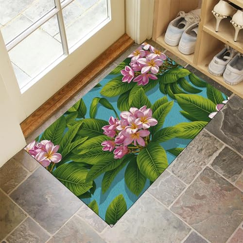 MULERN Zerbino Piante 60x90cm, Decorazione Frangipani Monstera Deliziosa, Antiscivolo Lavabile Decorazione Tappetini, per Camera da Letto Cucina Bagno Tappeto, Verde