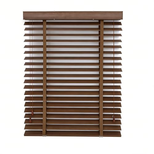 Holzjalousie aus Echtholz mit 50 mm Breiten Lamellen, 30-215 cm B Holz Jalousie für optimalen Sicht- und Sonnenschutz, Jalousette Horizontale inkl. Montageset(Dunkelbraun)
