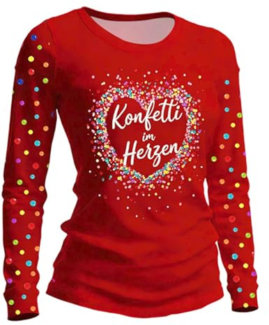 Konfetti im Herzen Langarmshirt Damen Bunt Herz Geburtstag Fastnacht Karneval Kostüm Fasching Outfit Damen T-Shirt