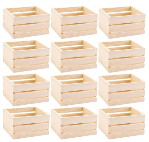 Qomcsrl Scatole di Stoccaggio in Legno 5 12PCS, Casse di Legno, Set Impilabile per Decorazioni in Stile Fattoria, Contenitori per Fai-da-Te per Casa e Ufficio