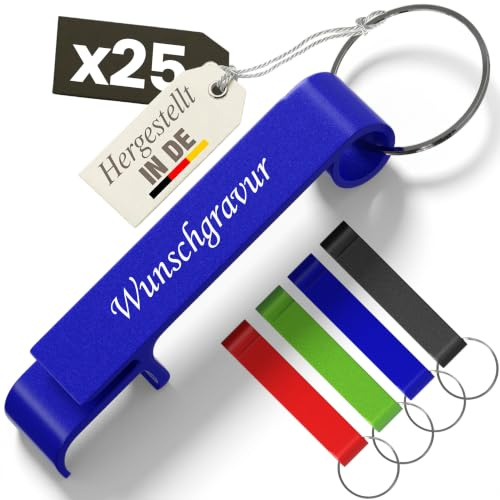 Gravurtastisch® Flaschenöffner mit Gravur Personalisiert – Bieröffner aus Edelstahl – Geschenk für Männer, Papa & Opa zu Vatertag, Geburtstag – Flaschenöffner mit Namen (Blau, 25 Stück)
