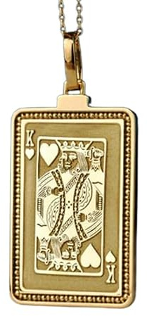 Collar con colgante en relieve del Rey de Corazones, fabricado en plata de ley 925 con baño de oro, cadena de eslabones de 45 cm (18), dije rectangular para joyería unisex | WW_EMBO_00710